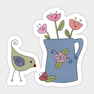 Blumenvase mit Vogel Sticker